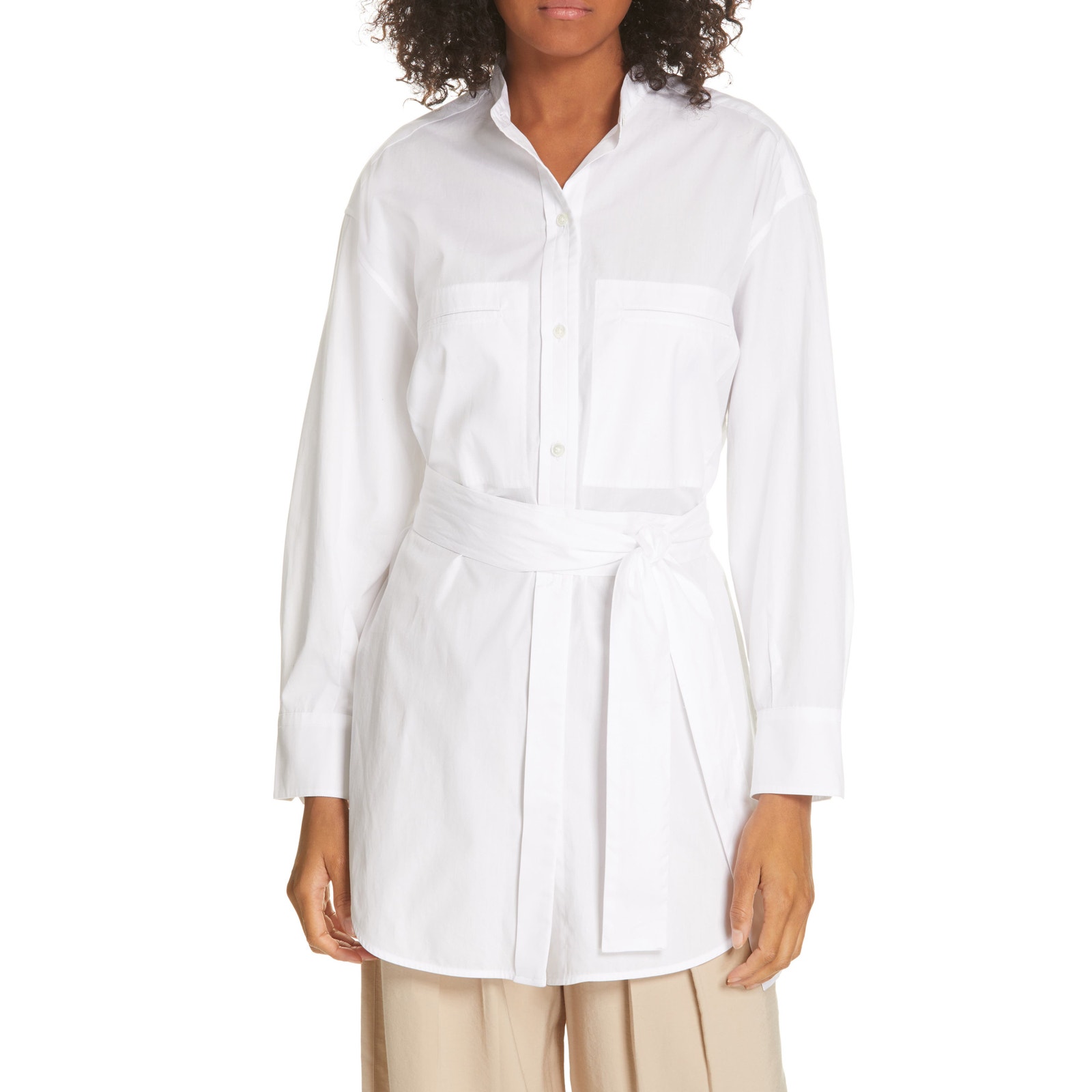 Vince Belted Oversized White Tunic Size Xs Blouse